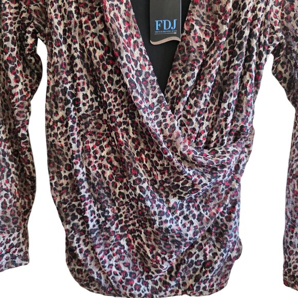 FDJ Womens Ruched Long Sleeve Top Small Leopard Print Comfortable Stretch New - Picture 2 of 9